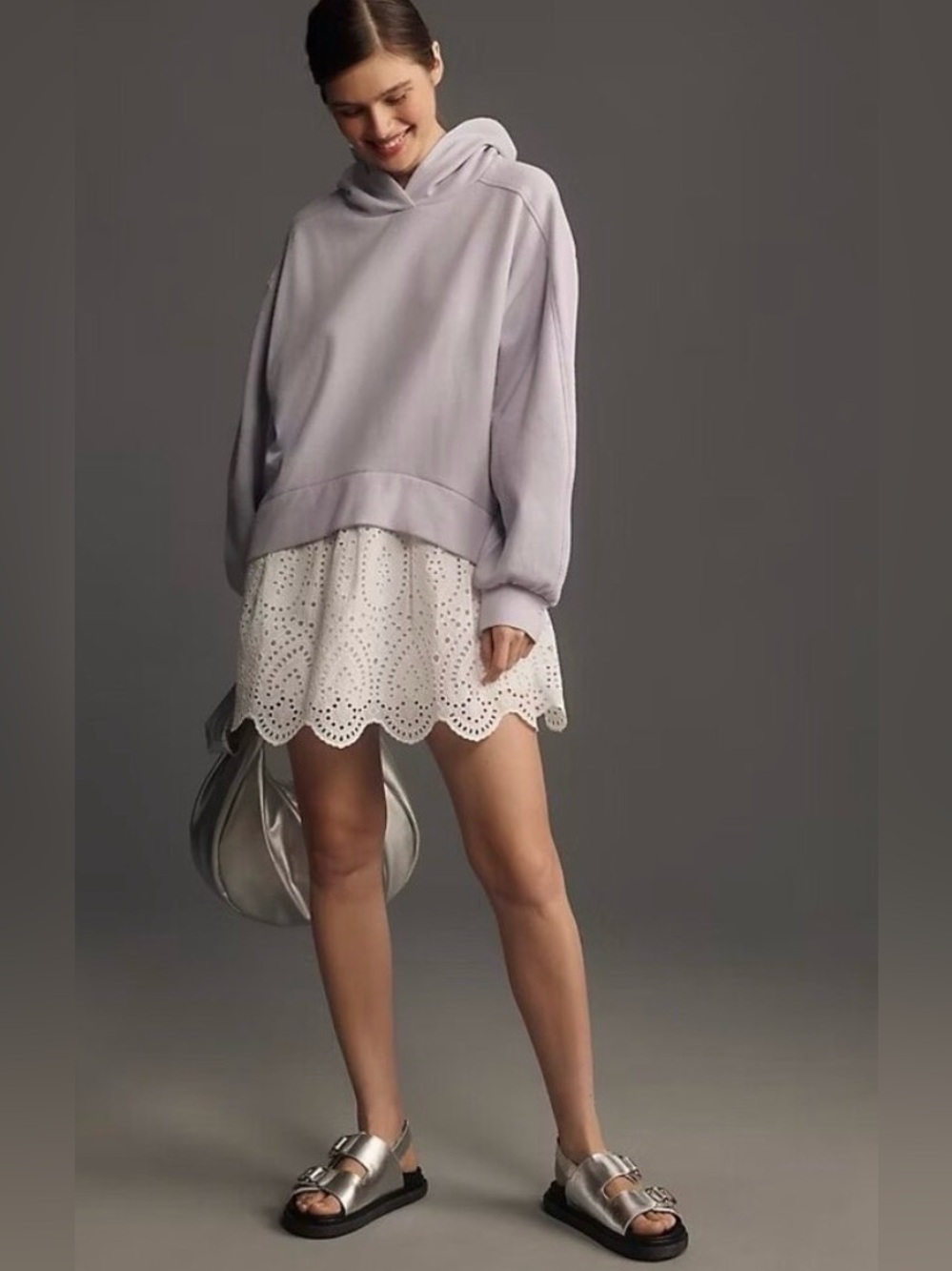 Anthropologie Pilcro Hoodie Shirt Layered Mini Dress twofer in lavender